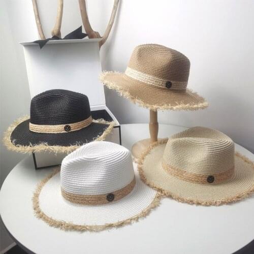 NEW Panama Wide Brim Fringe Straw hat Foldable Roll up Hat Fedora Summer Beach Sun Hat UPF 50+ Splicing Summer Sun HatBreathable