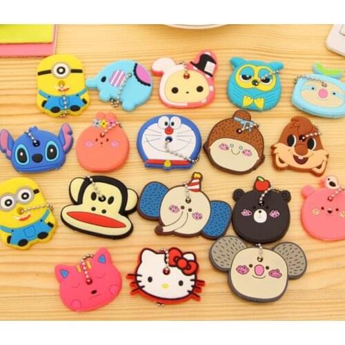 1PC Lovely Animals Shape Key Ring Silicone Cap Keychain Dust-proof Cover Cap Head Cover Key Case Shell Keychain Jewelry Gift