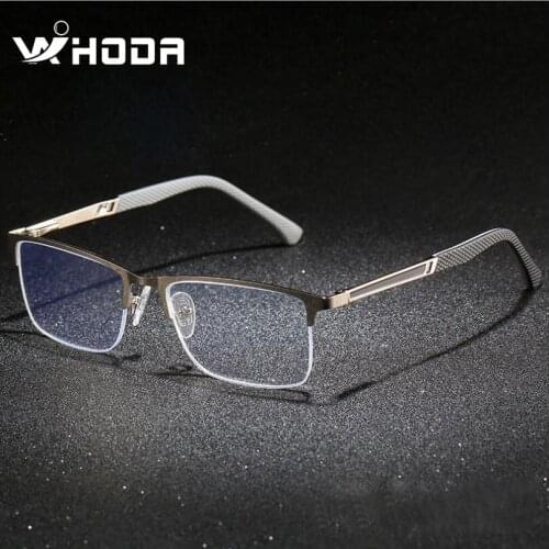 WIHODA Metal Frame Anti Blue Ray Reading Glasses, CR-39 Half Frame Hyperopia Glass, Retro Men Presbyopia Eyeglass RYH003