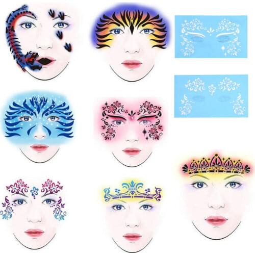 7pcs/set Reusable Face Paint Stencil Body Painting Tattoo Template Facial Makeup Reusable Templates Temporary Halloween Painting