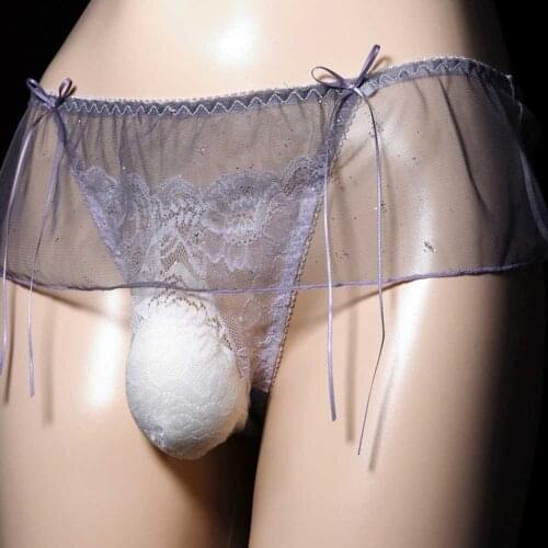 Men Lace Transparent Sissy Convex Pouch Panties Mens Bikini Breathable Briefs G-String Thongs Underwear Knickers Gay Underpants