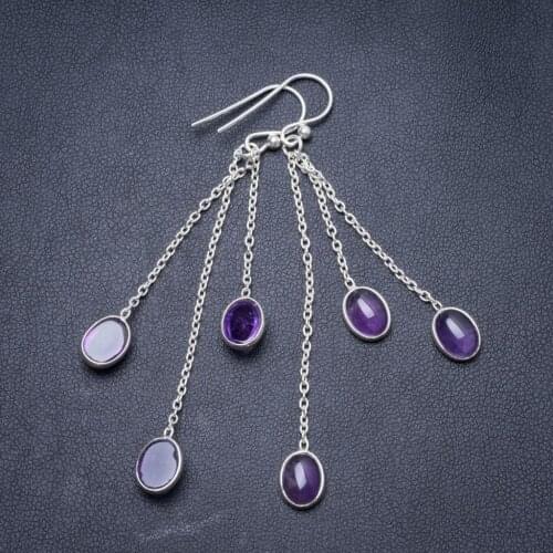 Natural Amethyst Handmade Unique 925 Sterling Silver Earrings 2.75" Y3138