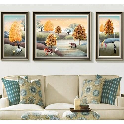 European-style Retro Hand-painted Landscape Animals Get Rich Tree Living Room Decoration Painting On The Wall Art Decoration