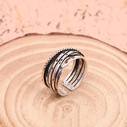 Vintage Simple Design Alloy Irregular Lines Rings For Women Men Silver Color Adjustable Open Ring Trendy Jewelry Gifts