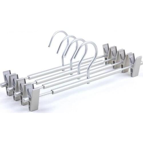 High Grade Strong Aluminum Pants Skirt Bottom Hanger with Clips, Heavy Duty Silver Metal Dress Hanger SN3677