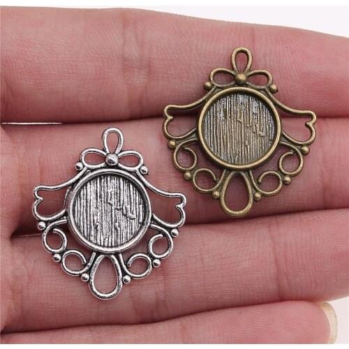WYSIWYG 10pcs 12mm Inner Size Antique Bronze Color Gifts Round Cabochon Pendant Setting Blank Pendants For Jewelry Making