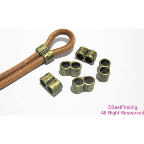 Hammered 5mm Double barrel sliders Antique bronze round leather findings RS06B