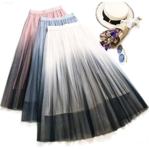 Sherhure 2020 Mesh Skirts High Waist Long Pink Saias Women A-Line Skirt Jupe Femme Faldas