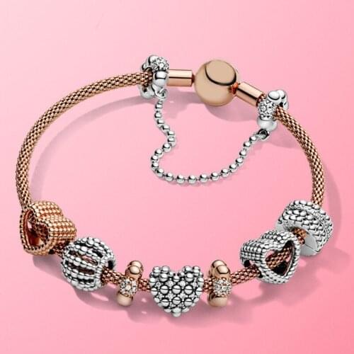 New 100% S925 sterling silver Spring rose gold beads series hollowed Pan bracelet confession gift fashion female