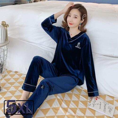 5xl Womens Winter Velvet Pajamas Set Warm Sleepwear Plus Size Home Clothe Underwear Nightie Bride Lady Stitch Pijama Sleep Tops