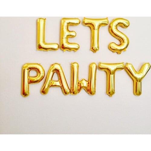 Gold or silver Lets Pawty, Doggy puppy birthday letter balloons Pregnancy photo backdrops party decorations