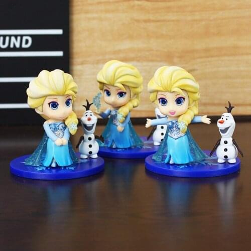 12cm 3pcs/Lot Disney Frozen Princess Q Pocket Elsa Olaf PVC Action Figure Birthday Cake Ornament Collection Model Toys Kid Gifts