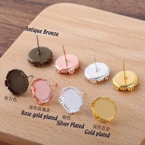 200pcs silver plated bezel blank earring post 12mm blank earrings base cabochon settings blank jewelry earring findings