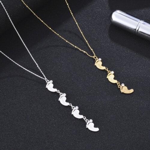 3UMeter Mom Name Necklace Footprint Pendant Custom Necklace Zirconia Necklaces Personalized Inlay Baby Necklaces With Baby Feets