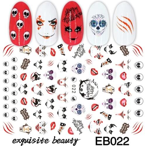 3D Stickers for Nails Summer Fashion Sticker Halloween Skull Lip Cat Design Nail Art Decorations Foil Wrap Manicure Accessories