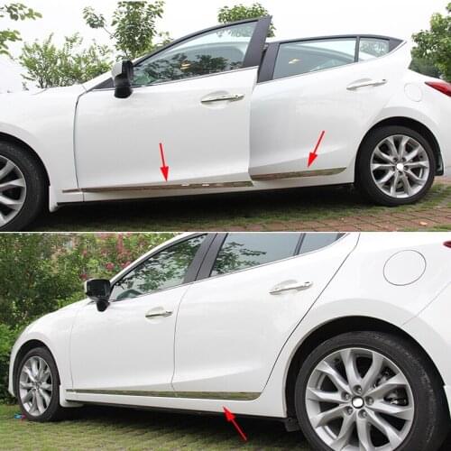 4PCS ACCESSORIES FIT FOR MAZDA 3 AXELA 2014 2015 2016 CHROME DOOR SIDE LINE LINING GARNISH BODY MOLDING TRIM COVER GUARD STRIPS