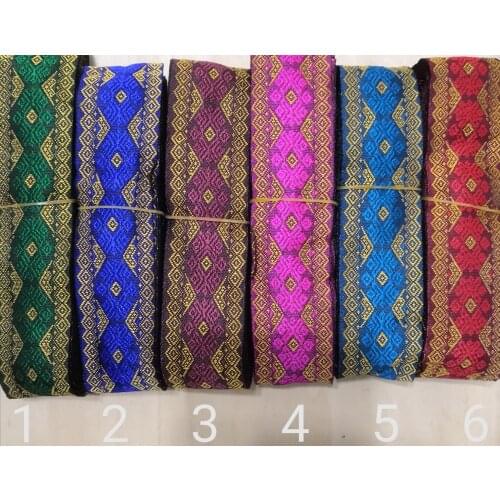 4cm 42mm 1-5/8' DIY Green Blue Brown Pink Rhombus Ethnic Bedding Costume Curtain Laciness National Jacquard Ribbon Woven Webbing