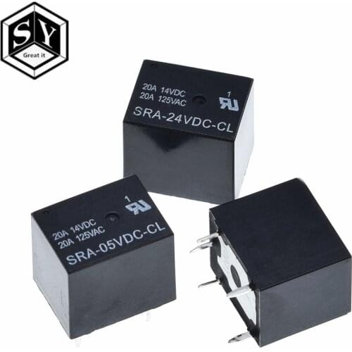 5PCS 5V 12V 24V 20A DC Power Relay SRA-05VDC-CL SRA-12VDC-CL SRA-24VDC-CL 5Pin PCB Type In stock Automobile relay Black