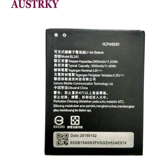 New BL243 Battery For Lenovo Lemon K3 Note K50-T5 A7000 A5500 A5600 A7600 Phone 3000mAh Rechargeable Bateria