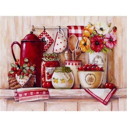 BMBY-Diamond Painting Flower Fruit Full Square Round Drill Diamond Embroidery Cross Stitch Handcrafted Kitchen Decoration