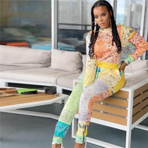 Bandana Print Casual 2 Piece Set Tracksuit Women Sweat Suit Tops and Pants Streetwear Fitness Jogger Matching Sets Chandal Mujer