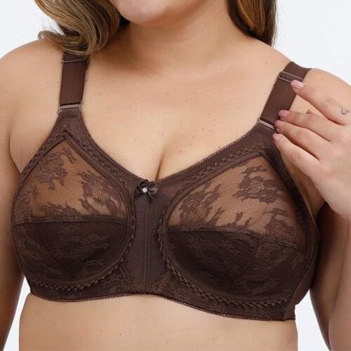 Plus Size 80C-115D Big Cup DD DDD E F Cup Unlined Lace Bra Women Basic Underwear Full Coverage Supportive Bh