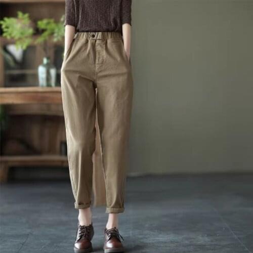 New Arrival Spring/autumn Korean Style Women Loose Casual Elastic Waist Ankle-length Pants All-matched Cotton Harem Pants W05