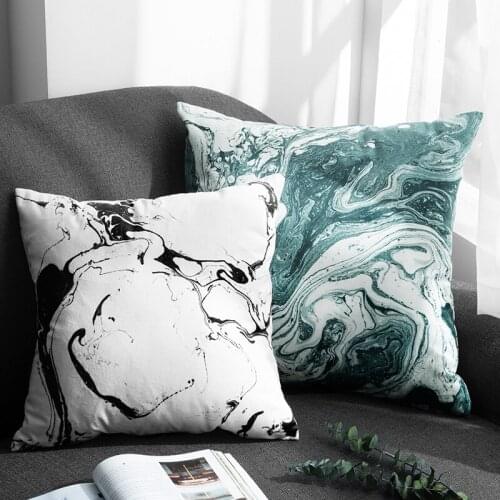 DUNXDECO Cushion Cover Decorative Pillow Case Soft Velvet Black Green Marbling Print Modern Simple Sofa Seat Chair Cushion