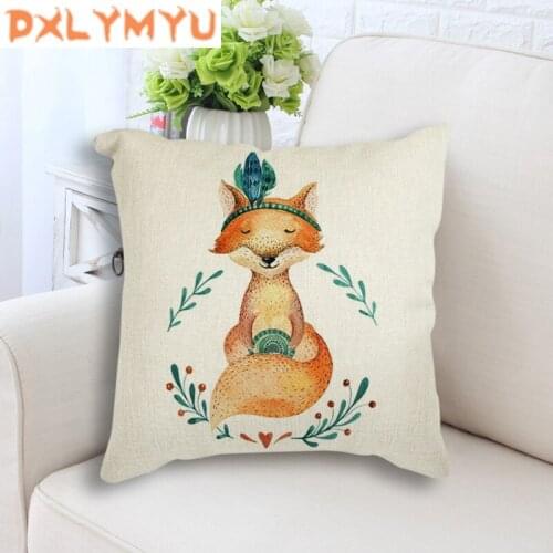 Nordic Cartoon Animals Linen Seat Cushion Deer Rabbit Hedgehog Fox Printed Pillowcase Decorative Cushion for Sofa Home Decor