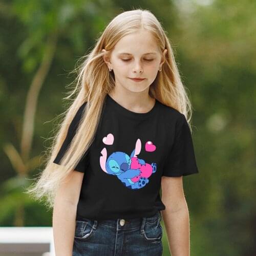 Children Black White T-Shirts Summer New Products Lilo & Stitch Outdoor Short Sleeve Printing Round Neck Unisex Harajuku T Shirt