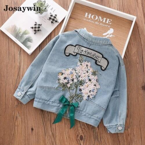Children Clothing Autumn Spring Denim Jacket for Girls Kids Turn-down Collar Jeans Coat for Girls Embroidery Flower Outerwear