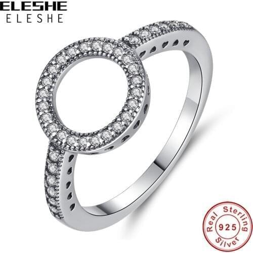 ELESHE Wholesale Genuine 925 Sterling Silver Rings Sparkling Cubic Zirconia Crystal Round shape Ring For Women Wedding Jewelry