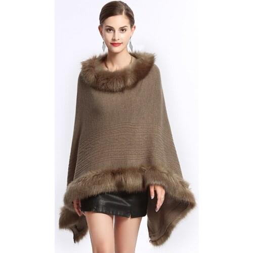 European and American Winter Imitation Fox Fur Collar Round Neck Pullover Sweater Cloak Shawl Women Bolero Bridal Faux Fur Wrap