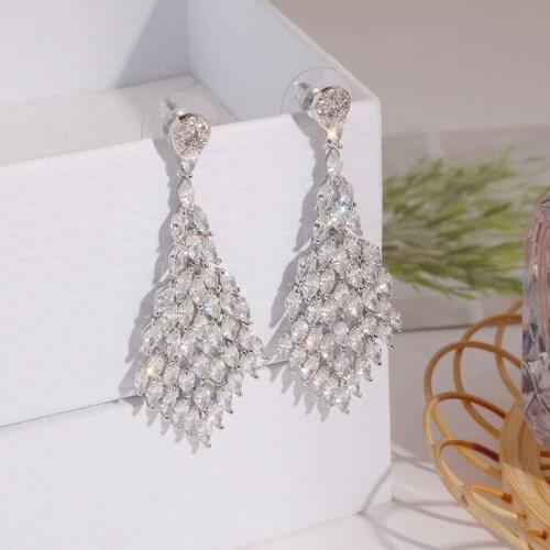 EYER Clear Zirconia New Fashion Cubic Zircon Crystal Long Earrings Best Quality White Color Fashion Earrings for Women and Girls