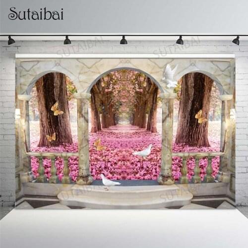 Girl Cherry Blossoms Butterfly White Pigeon Backdrop for Birthday Party Wedding Photography Background Baby Shower Photo Studio