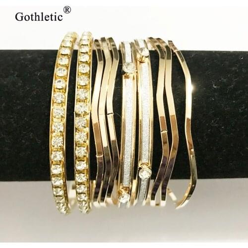 Gothletic 10-19pcs/set Gold Color Multilayer Indian Bangle Pack Jewelry for Women