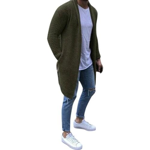 Mens Wool Cardigan Autumn Winter Warm Thick Solid Spacious Pocket Fashion Long Sweaters Knitted Cotton Casual Male Jackets