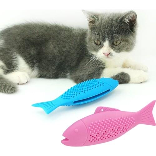 Cat Toothbrush Chew Molar Fish Toys Kitten Soft Silicone Catnip Interactive Bite Resistant Training Fun Clean Teeth Playing Toy