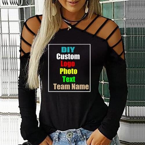 Customize Your Picture Autumn and Winter Explosions Custom LOGO Long-Sleeved Tshirt Large Size Sexy Shirt Women Loose