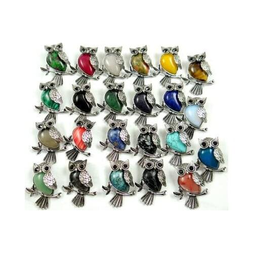 Natural stone Archaize silver Quartz Crystal Opal tiger eye Turquoises Owl pendant for diy Jewelry making necklace Accessories