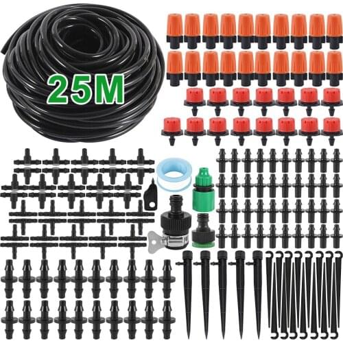 25M Adjustable 360 Degree Hose Drip Irrigation System 20 Hole Sprinkler Kit Garden Watering Inserting Ground Micro Flow Dripper