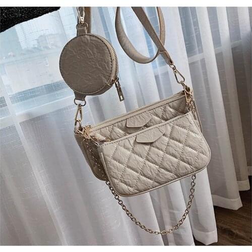 2020 new shoulder armpit bag wide shoulder strap messenger bag small bag rhombus three-piece fashion fashionable female bag