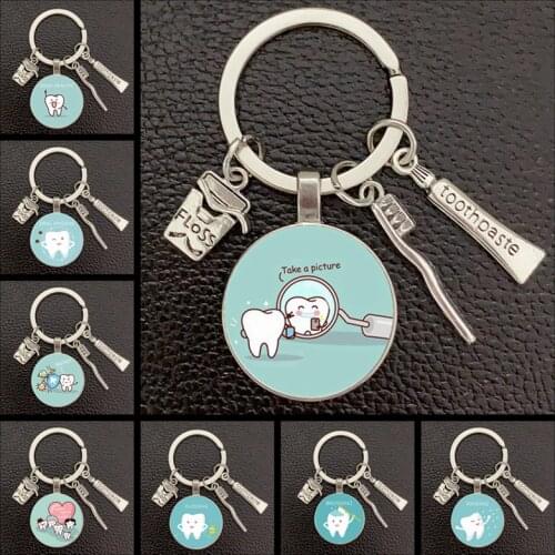 New dental glass keychain for dentists, dental assistant gift, dental care keychain, fashion jewelry glass photo gift