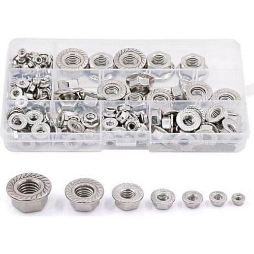 New Durable 140pcs Stainless Steel Insert Hex Flange Lock Nuts M3 M4 M5 M6 M8 M10 M12 Home Repair Parts