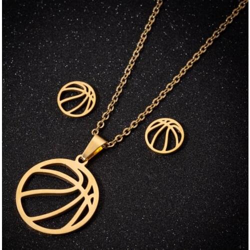 Oly2u Collares Sport Fitness Necklace Set Street Fashion Stainless Steel Basketball Jewelry Set for Men Boyfriend Gift Kolczyki