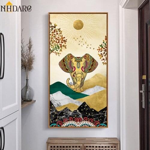 Thai style Auspicious Elephants in India Posters and Prints Canvas Art Painting Wall Pictures for Hallway Living Room Home Decor