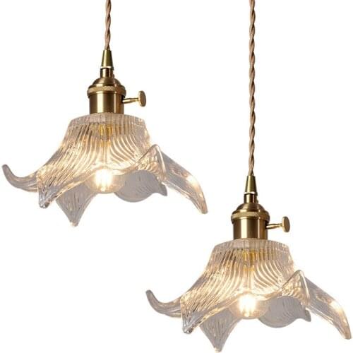 Japanese-style Brass Glass Pendant Light Creative Flowers Style Single Head E27 Pendant Lamp For Restaurant Bar Balcony Cafe