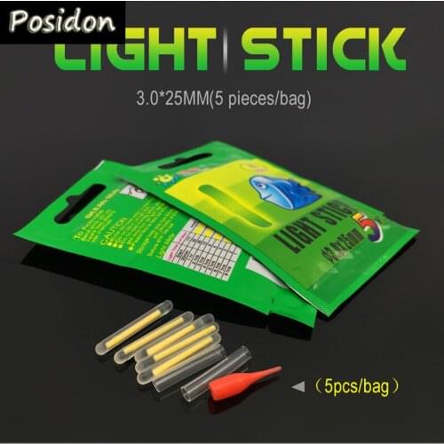 Posidon 50Bags(250pcs)3.0*25MM Fishing Fluorescent Light Fishing Float Glow Stick Light Stick Luminous Stick Fishing Light Stick