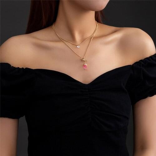 Luxury Graceful Fashion Red Color Stone Crystal Necklace Womens Pendant Female Jewelry Accessories Gifts