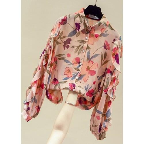 Long Sleeve Print Chiffon Blouse Shirt Tops Turn Down Collar Blouse Women Blusas Mujer De Moda 2021 Womens Tops And Blouses D766